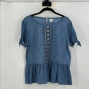 J. Crew Tie Sleeve Blouse Embroidered Peplum Top Size 6